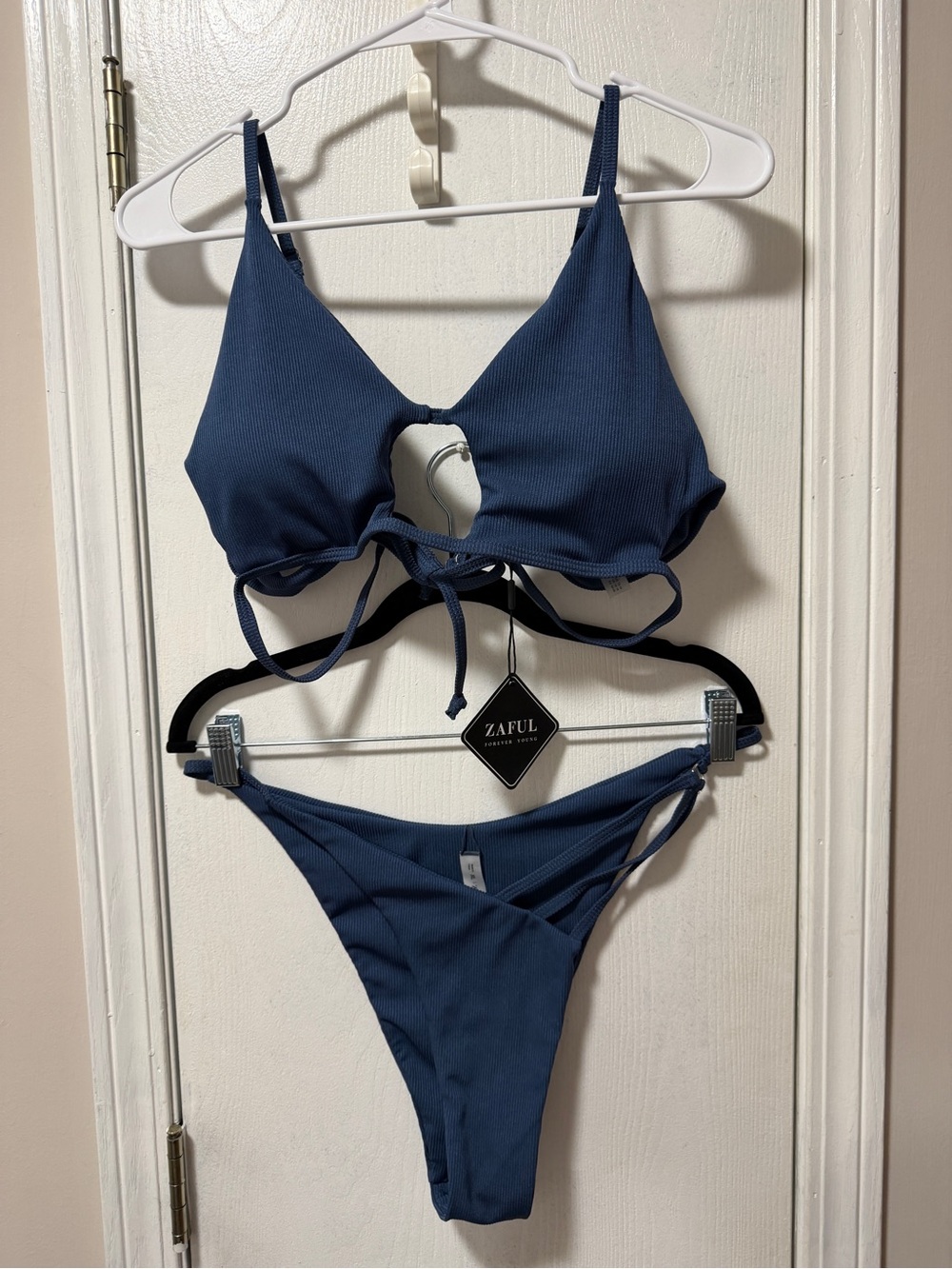 Zaful Navy Ribbed Cutout Bikini Set NWT